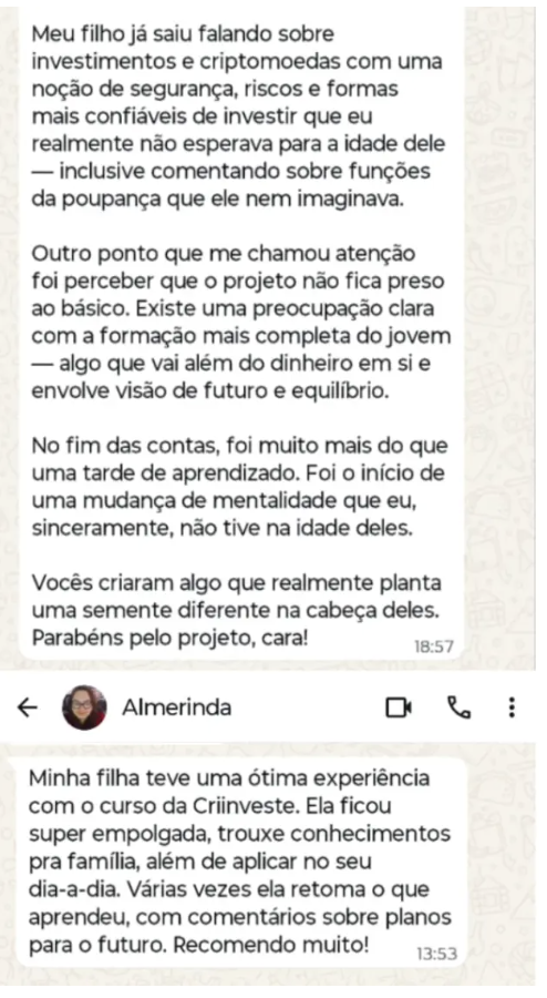 Depoimento real de pai ou aluno do CRIINVESTE — 5