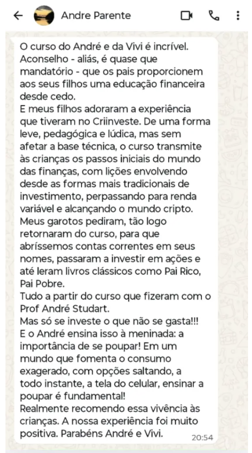 Depoimento real de pai ou aluno do CRIINVESTE — 7