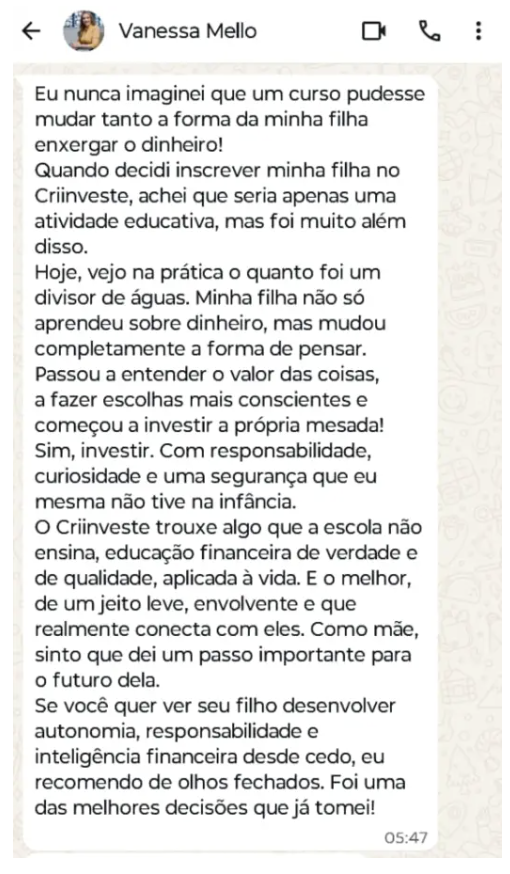 Depoimento real de pai ou aluno do CRIINVESTE — 1