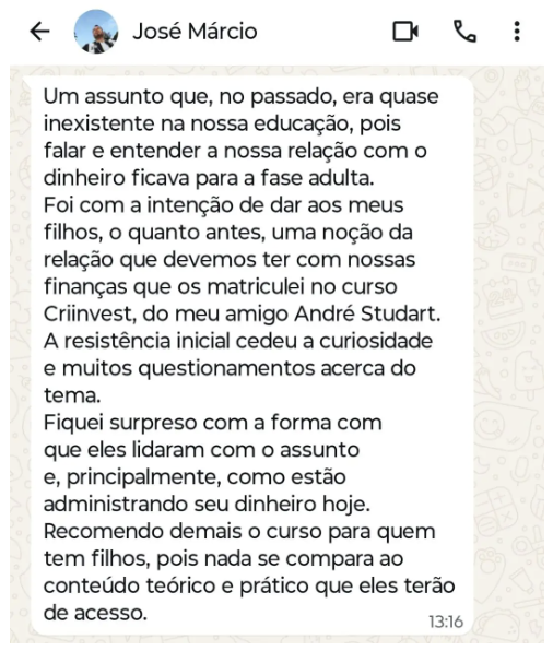 Depoimento real de pai ou aluno do CRIINVESTE — 10